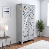 Hand-carved Elephants Design 2 Doors Armoire White | Hand-carved Elephants Design 2 Doors Wardrobe